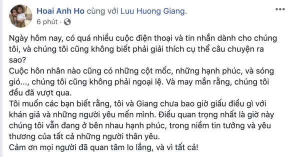 Hồ Hoài Anh, lưu hương giang, hồ hoài anh ly hôn, sao Việt
